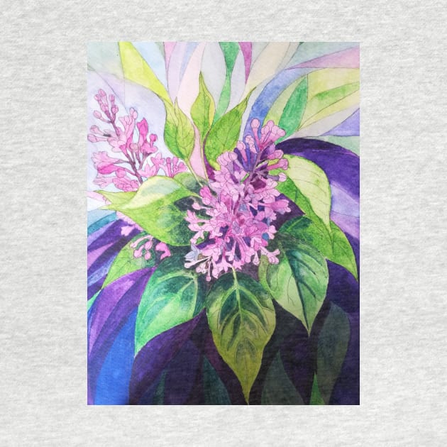 Lilacs watercolour painting with psychedelic background by esvb